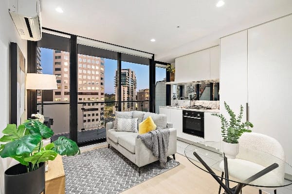 Living Room of 1106/52 Park Street, South Melbourne
