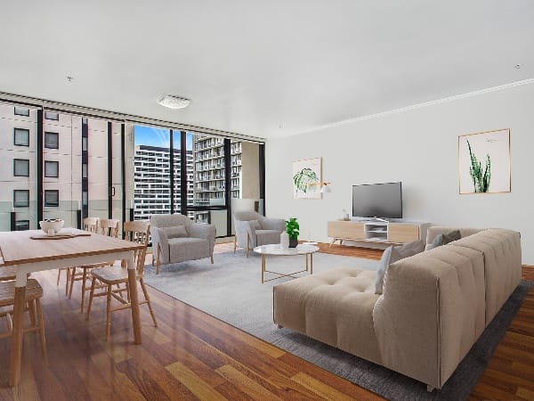 Living Room of 503/38 Bank Street, South Melbourne